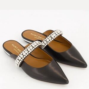 Kurt Geiger London Princely Flat Mule Rhinestone Black Leather 41 Formal